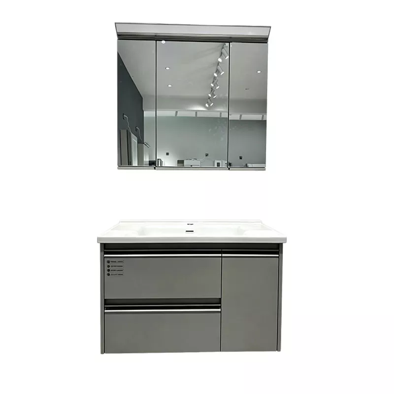 Mehrschichtiger Badezimmer-Waschtisch aus Massivholz mit Spiegelschrank